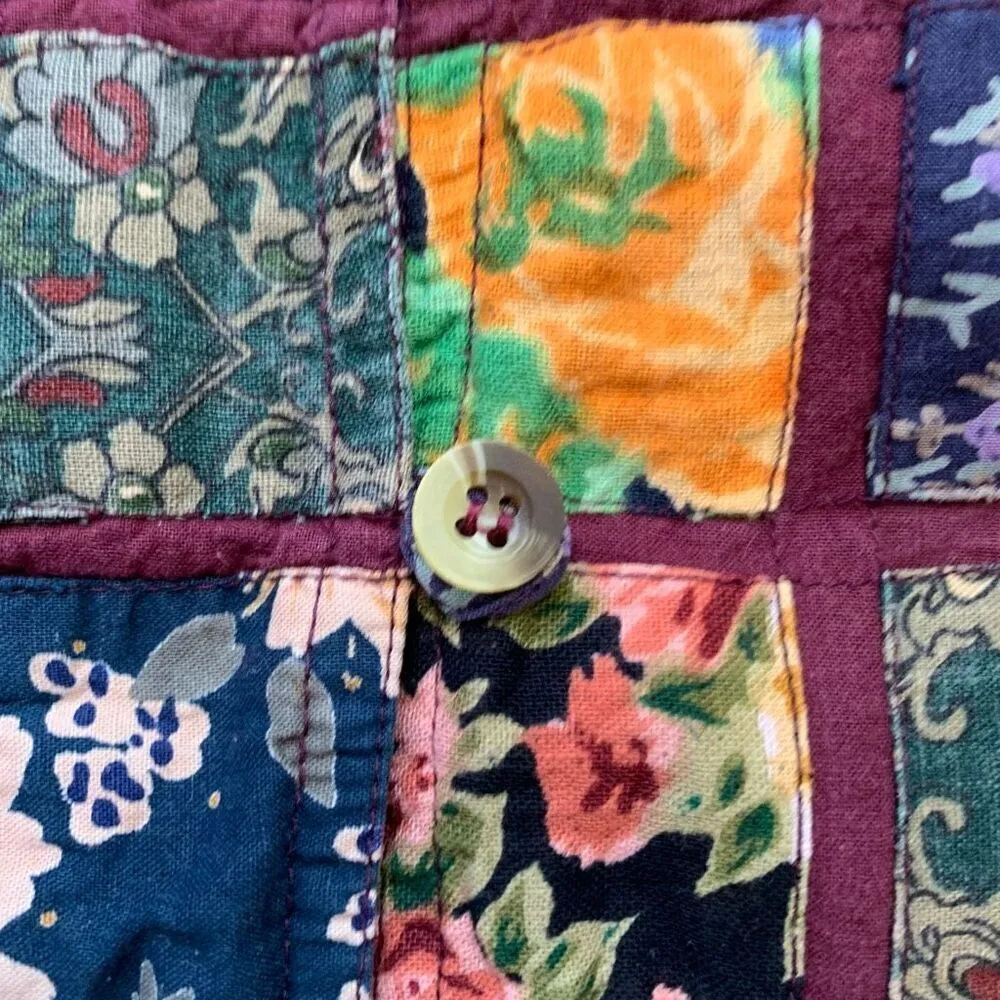 Vintage Casey & Max Vest Multicolor Floral Patchwork Checkered Tie Waistcoat Black Size M - Image 7