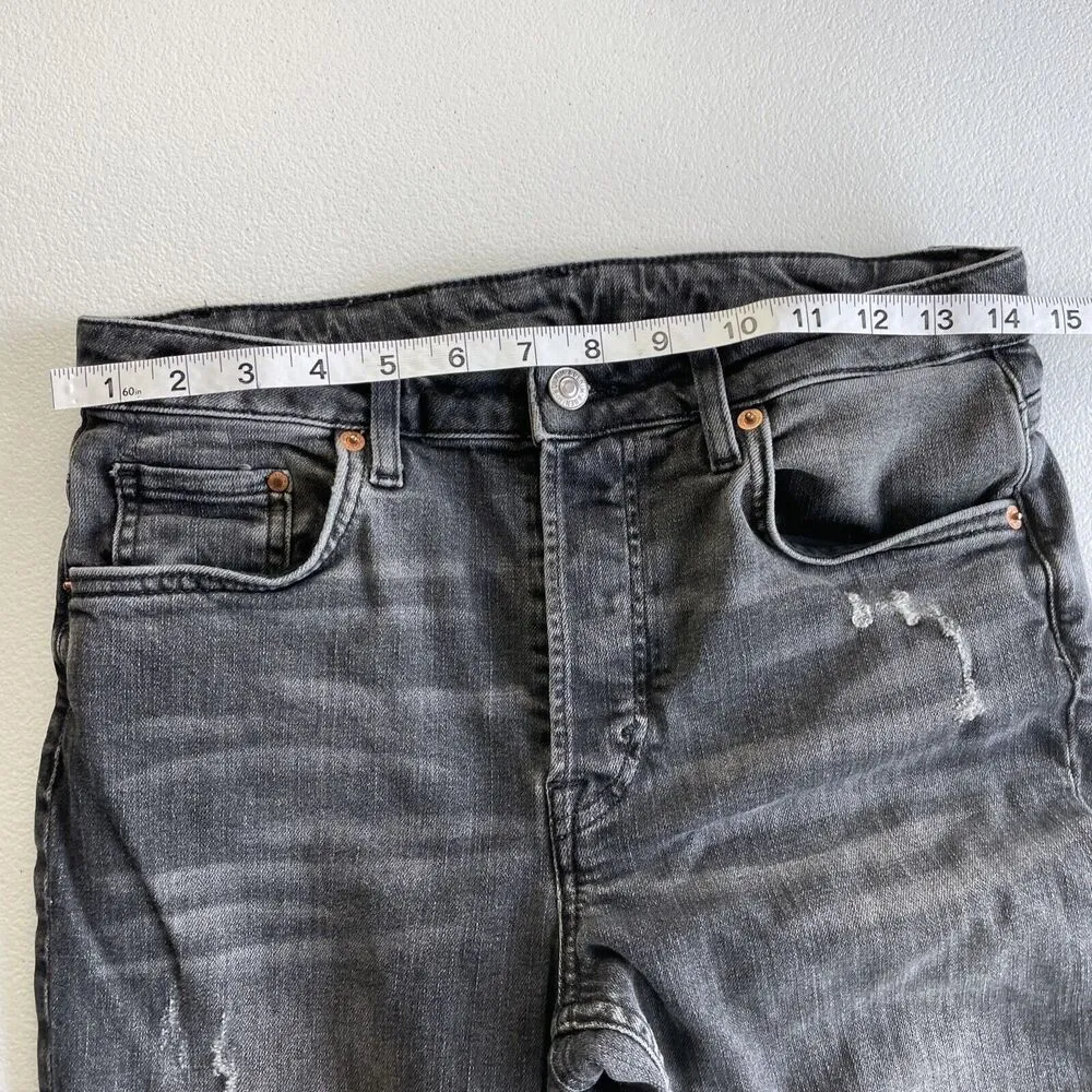 & Denim Skinny Ankle High Waist Jeans Women Size 30 Button fly Black Raw Hem - Image 6