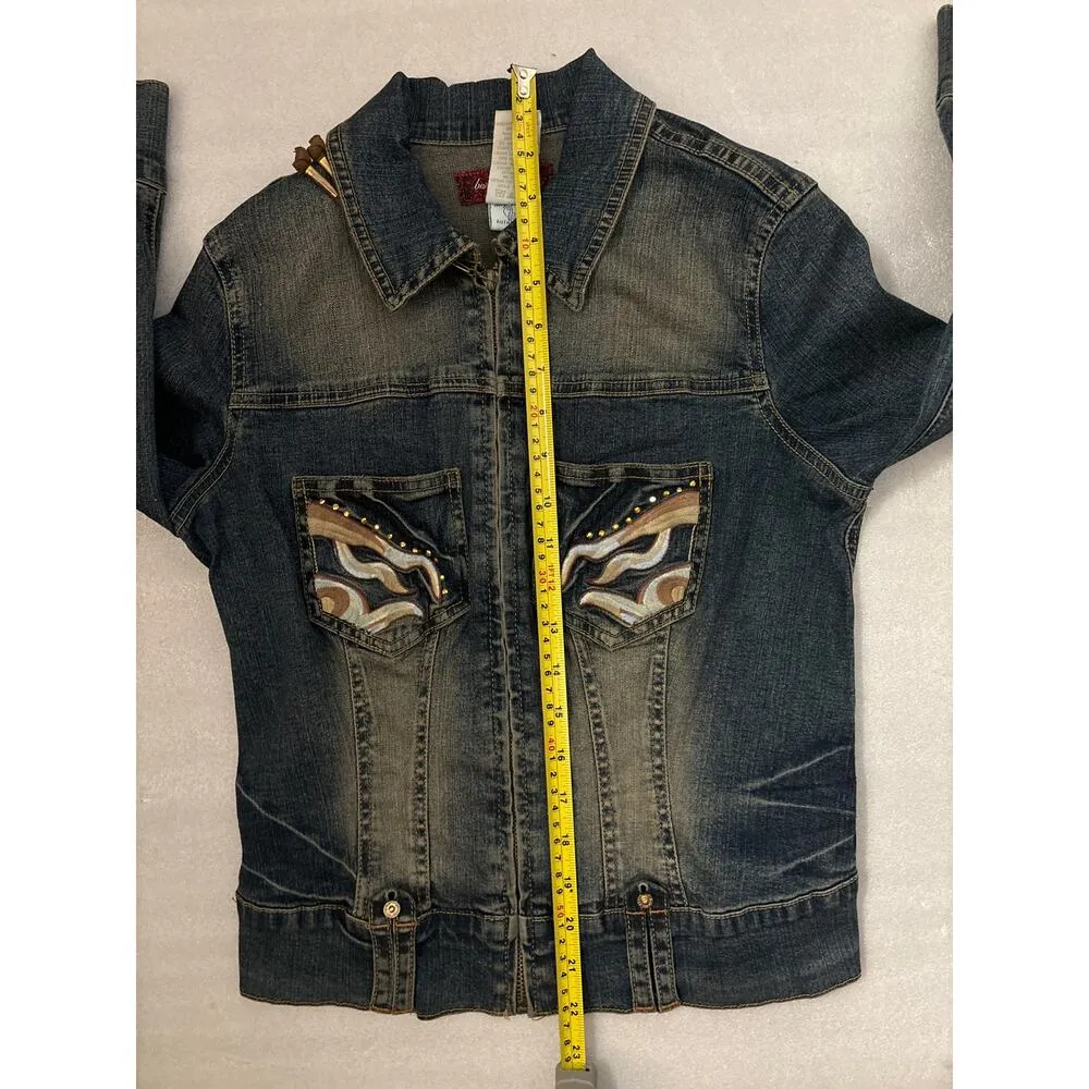 BABY PHAT Blue Denim Jacket Jean Embroidery Zipper M Classic Festival Streetwear - Image 9