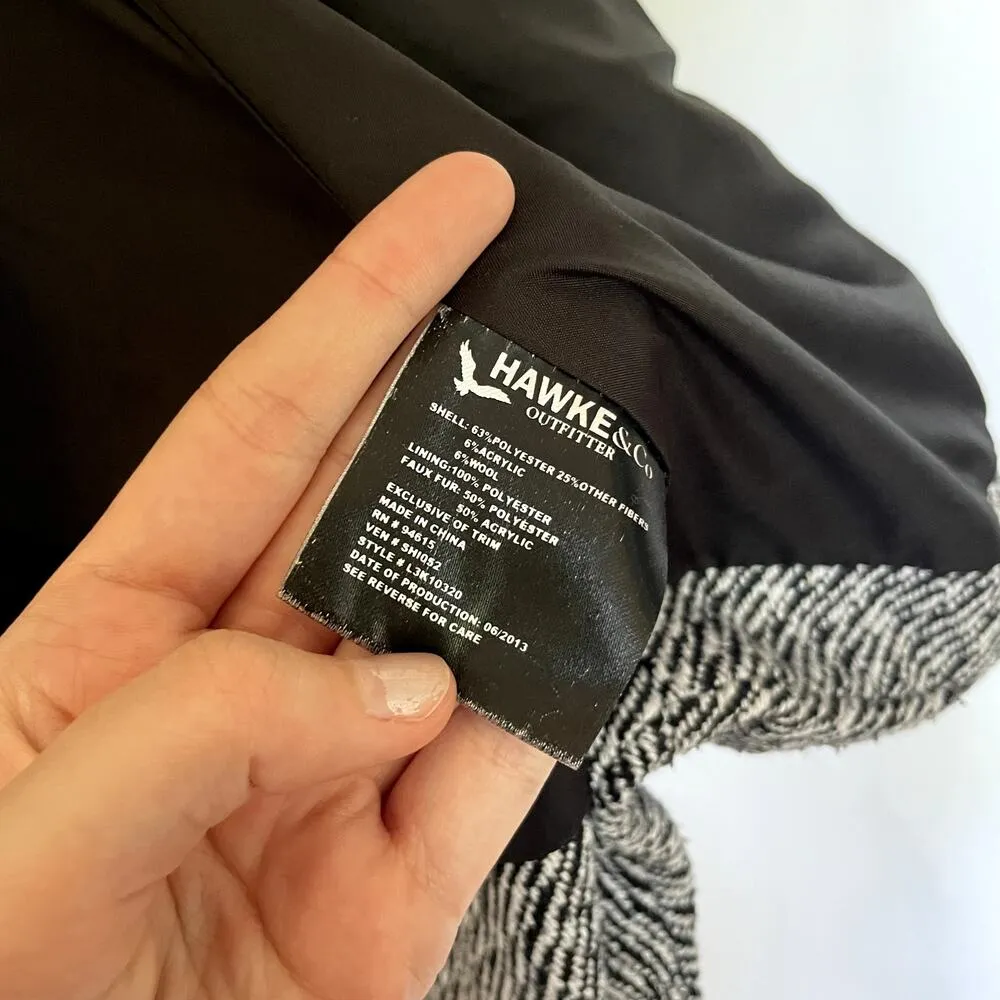 Hawke & Co Outfitters knit black and white patterned coat hood winter women's M Size M - Image 6