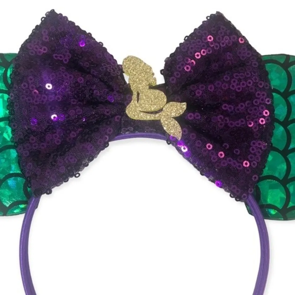 Ariel The Little Mermaid Sequined Bow Fish Scales Mouse Ears Headband - Image 49