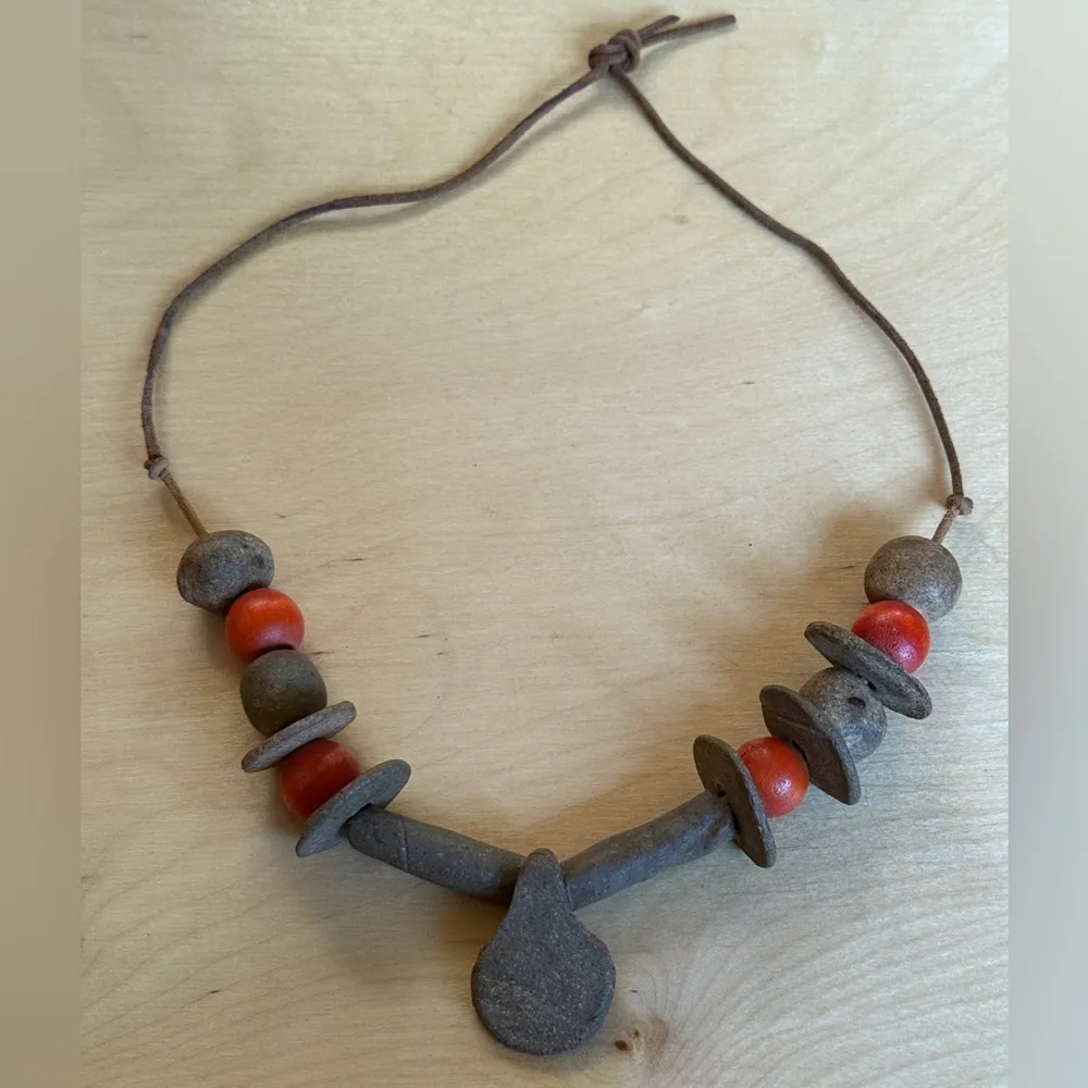 Rustic Brown and Red Beaded Necklace - Image 2