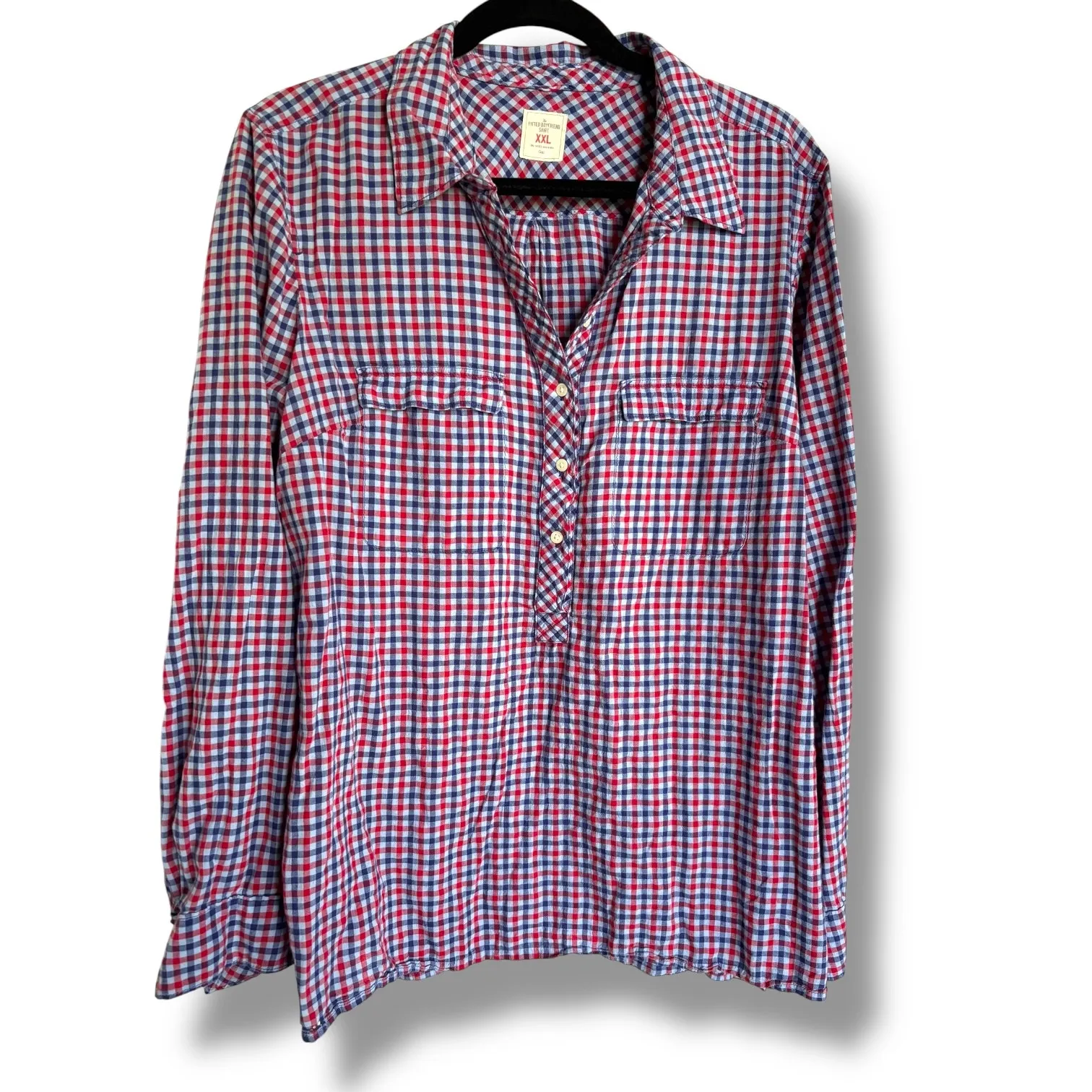 Gap Women's XXL Fitted Boyfriend Shirt‎ Red Blue Check Navy Light - Image 3