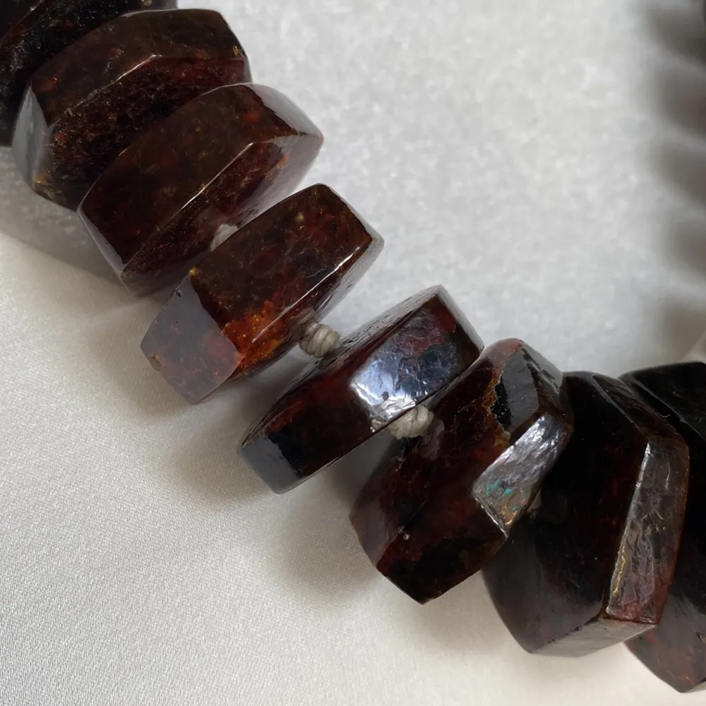 Handcrafted Boho Chunky Statement Graduated Amber Bead Strand Necklace Brown - Image 3