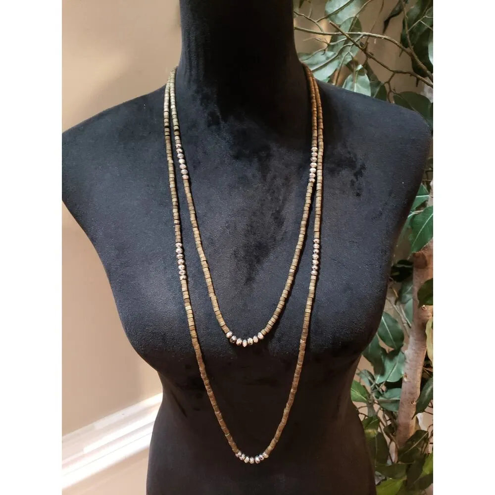 Womens Fashion 2 Strand Faceted Crystals Stone Heishi Beaded Necklace Jewelry Gold - Image 2