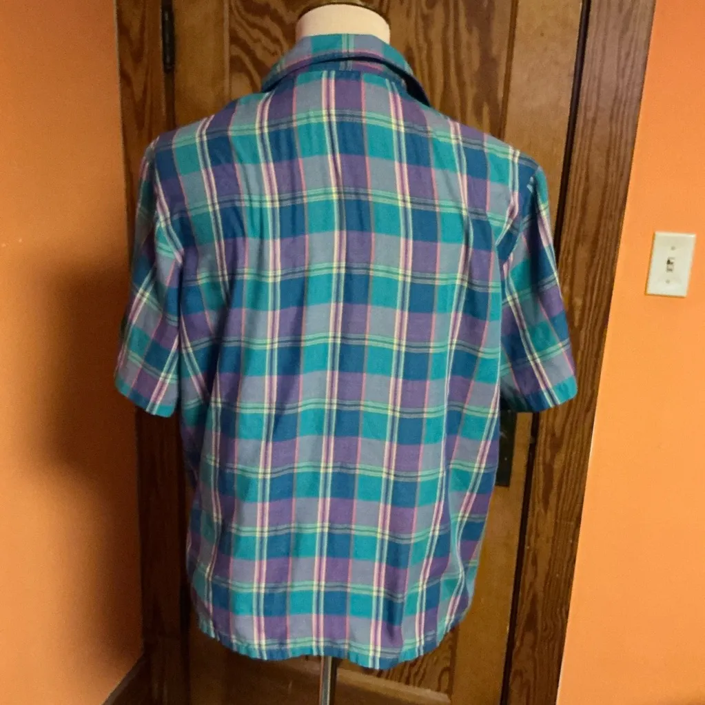 Vtg 70s Colorful Plaid Button Down Shirt Size L - Image 12