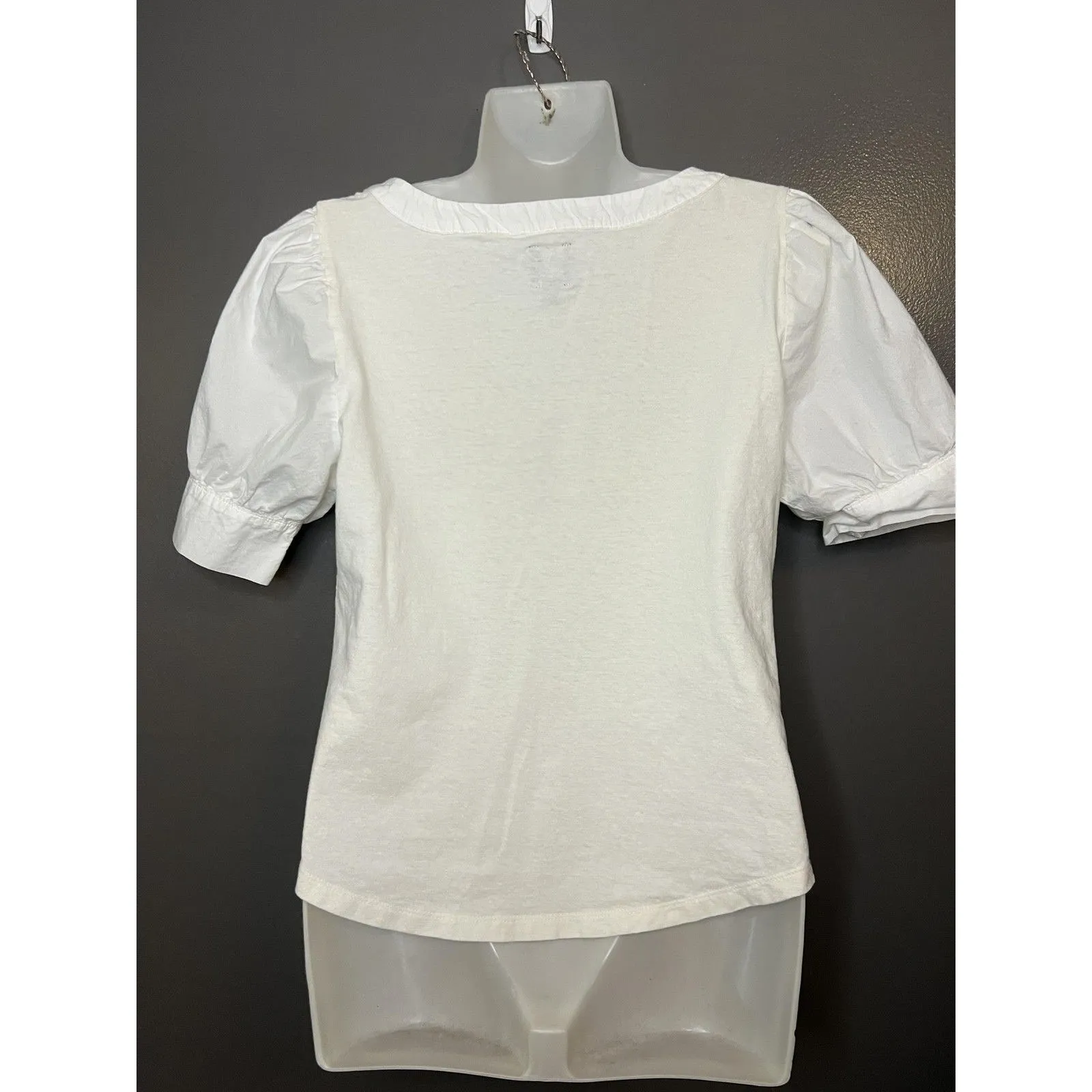 Gap Shirt Womens Small White Short Sleeve Puff Henley Hemp Blend Top Tee - Image 4
