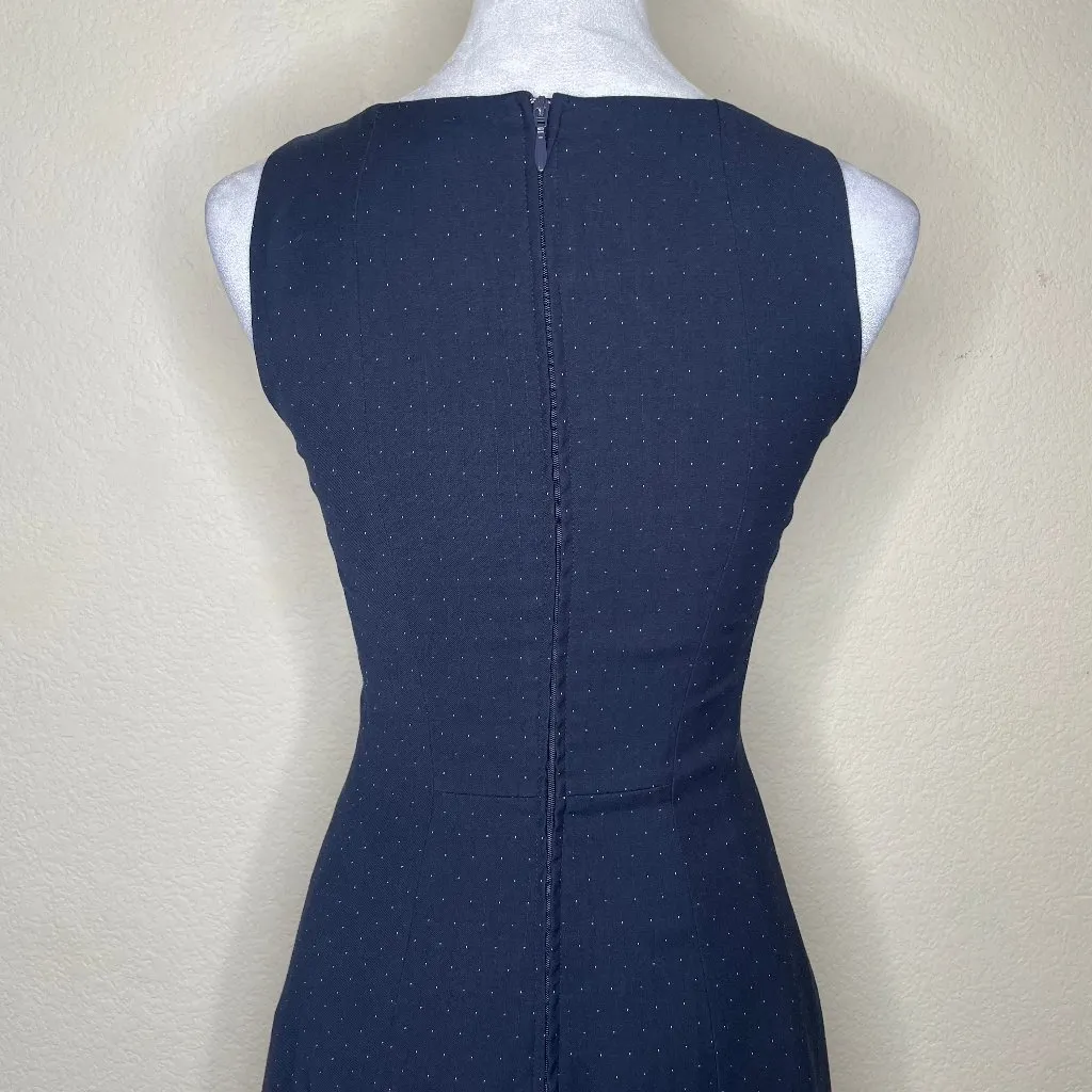 Navy Blue White Polka Dot Fit & Flare Sleeveless Rockabilly Midi Dress Sz 6 - Image 4