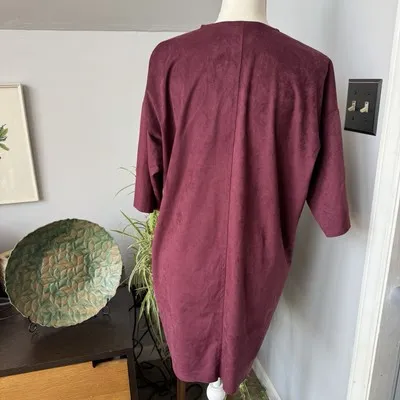 Bryn Walker Faux Suede Mini Dress Oversized Boxy 3/4 Sleeve‎ Burgundy Pockets XS - Image 2