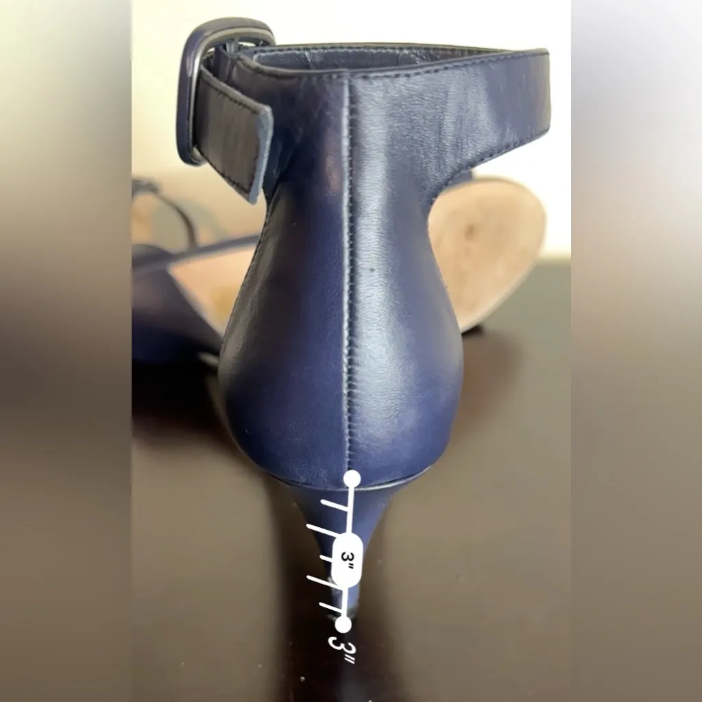 White House Black Market Navy Heels with Silver Chain Detail - Image 7