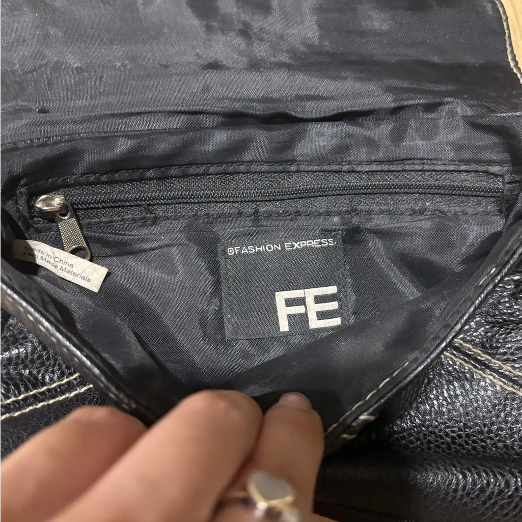 Faux Black Leather Round Silver Studded Clutch - Image 5