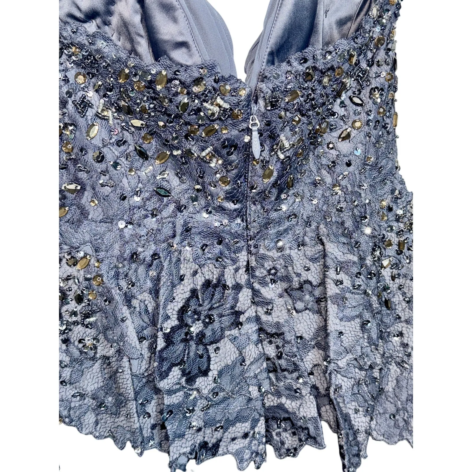 NWT Mandalay Grey Silver Beaded Sequin Lace Mini Cocktail Evening Dress Size 12 Gray - Image 8