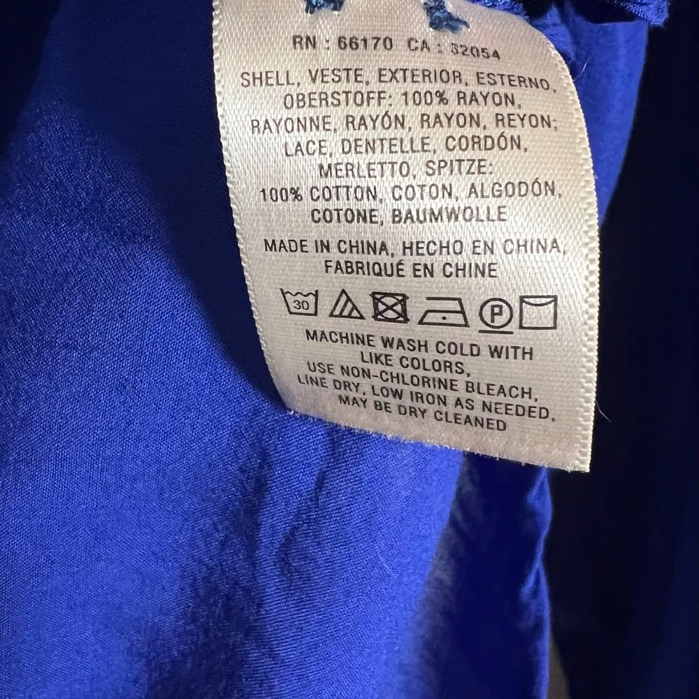 Maeve Anthropologie Royal Blue Lace Flowy Long Sleeve Blouse Women's Size 2 - Image 4