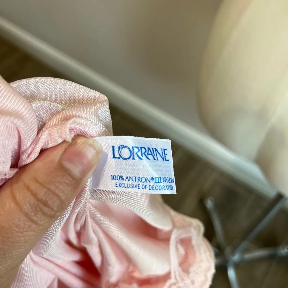 Lorriane 1980s Vintage Pink Nylon Lace Sweep Romantic Slip Nightgown Size L Size L - Image 5