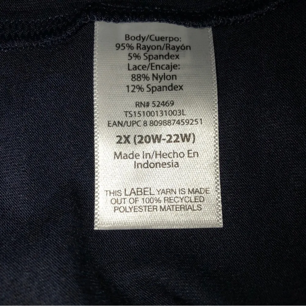 TERRA & SKY Womens Cami Top Plus Size 2X 20W-22W Navy Blue Lace Trim NWOT - Image 6