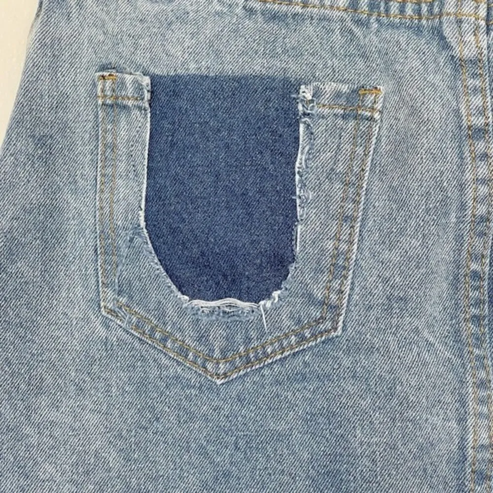 Dahli Denim Skirt Mini Destroyed Frayed Raw Hemmed Button Recycle Look Size XS - Image 4