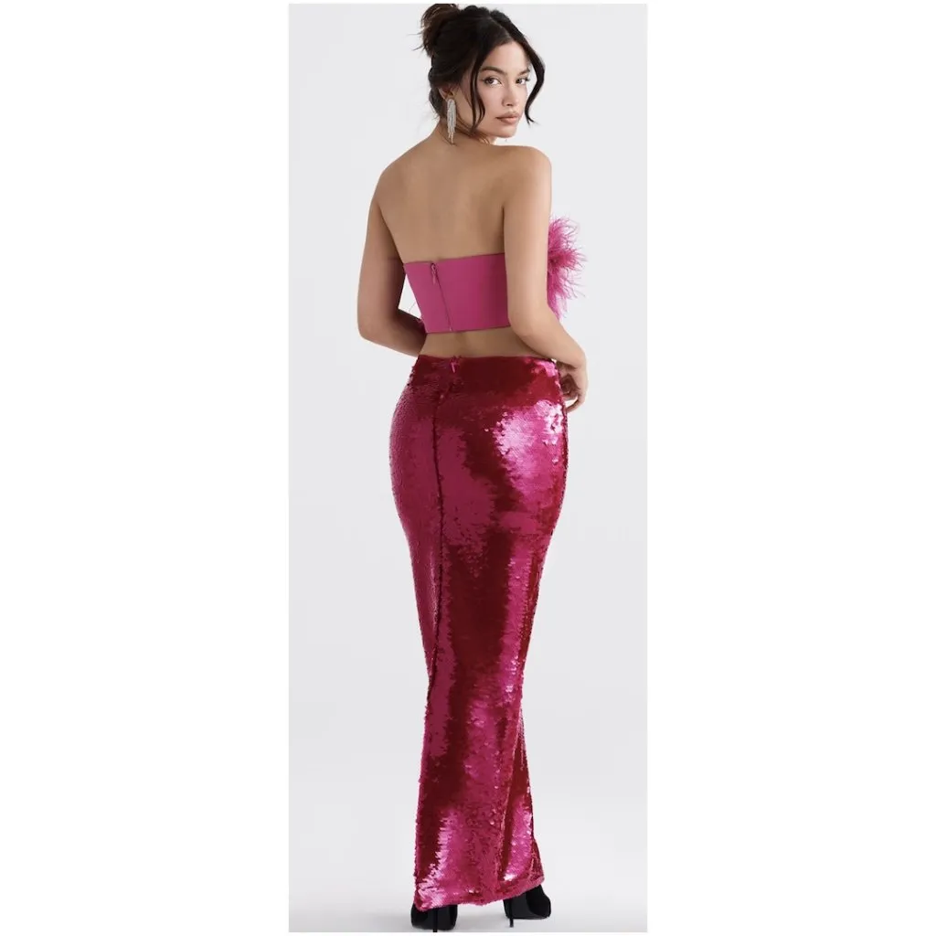 HOUSE OF CB Alexis Sequin Maxi Skirt in Hot Pink Size Small - Image 2