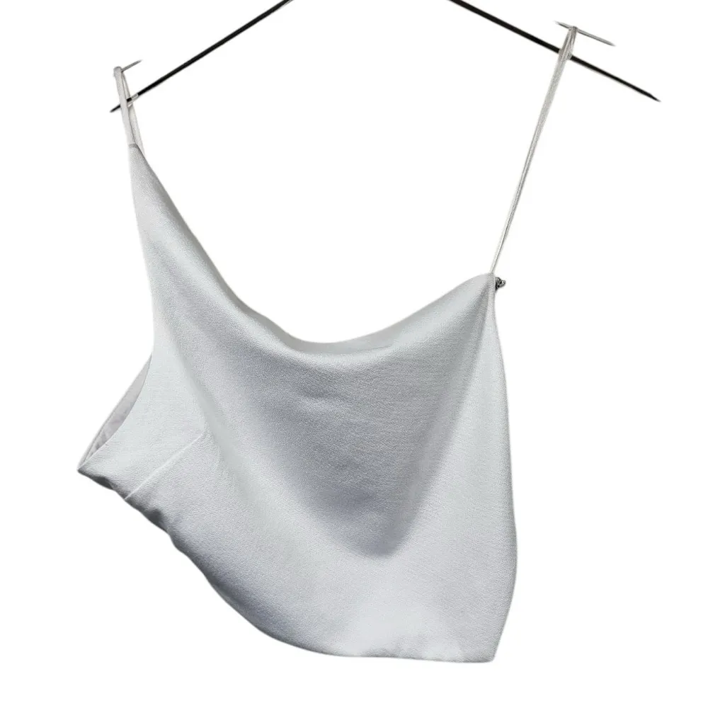 NWT Zara Asymmetrical Rhinestone One Sided Cropped Top in White - Image 4