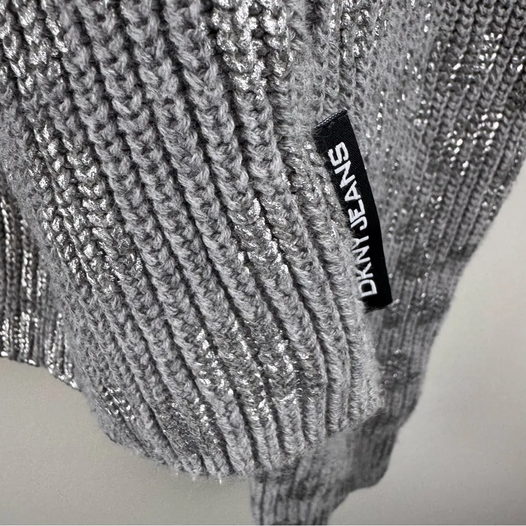 DKNY Jeans 100% Cotton‎ Gray & Metallic Silver Animal Print  Size L Crew Sweater - Image 8