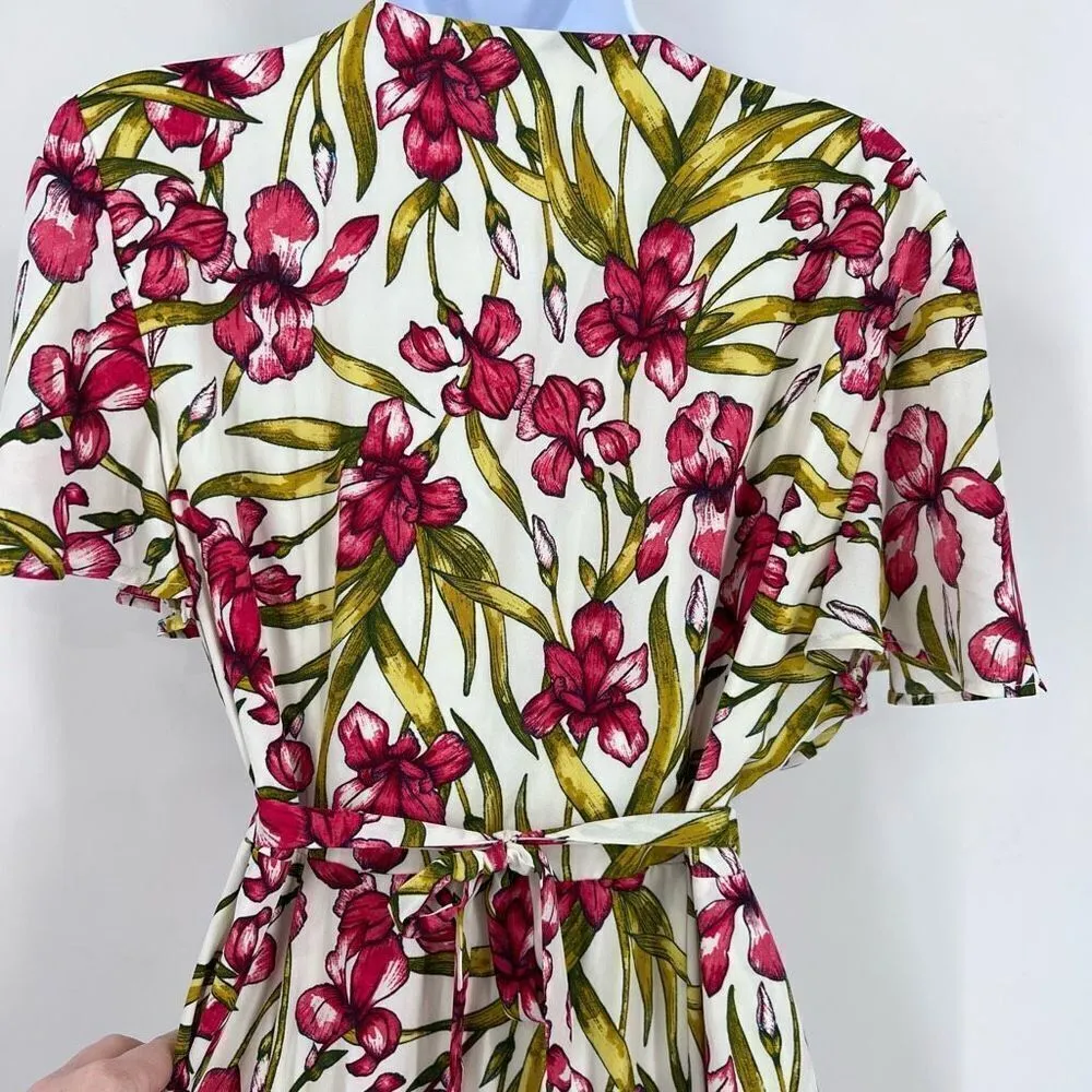 June & Hudson Women's Floral Wrap Dress Maxi Spring Tie Back Red White Size larg Size L - Image 11