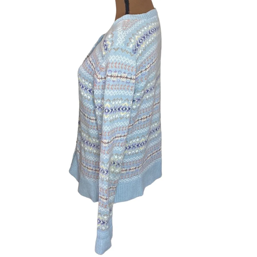 Tiara International light blue fair isle Nordic zip sweater size L - Image 47