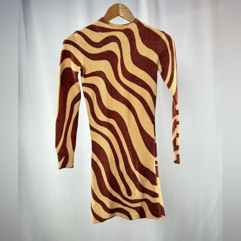 Zara Wool Blend Long Sleeve‎ Mini Dress in Brown Zebra Size Small - Image 3