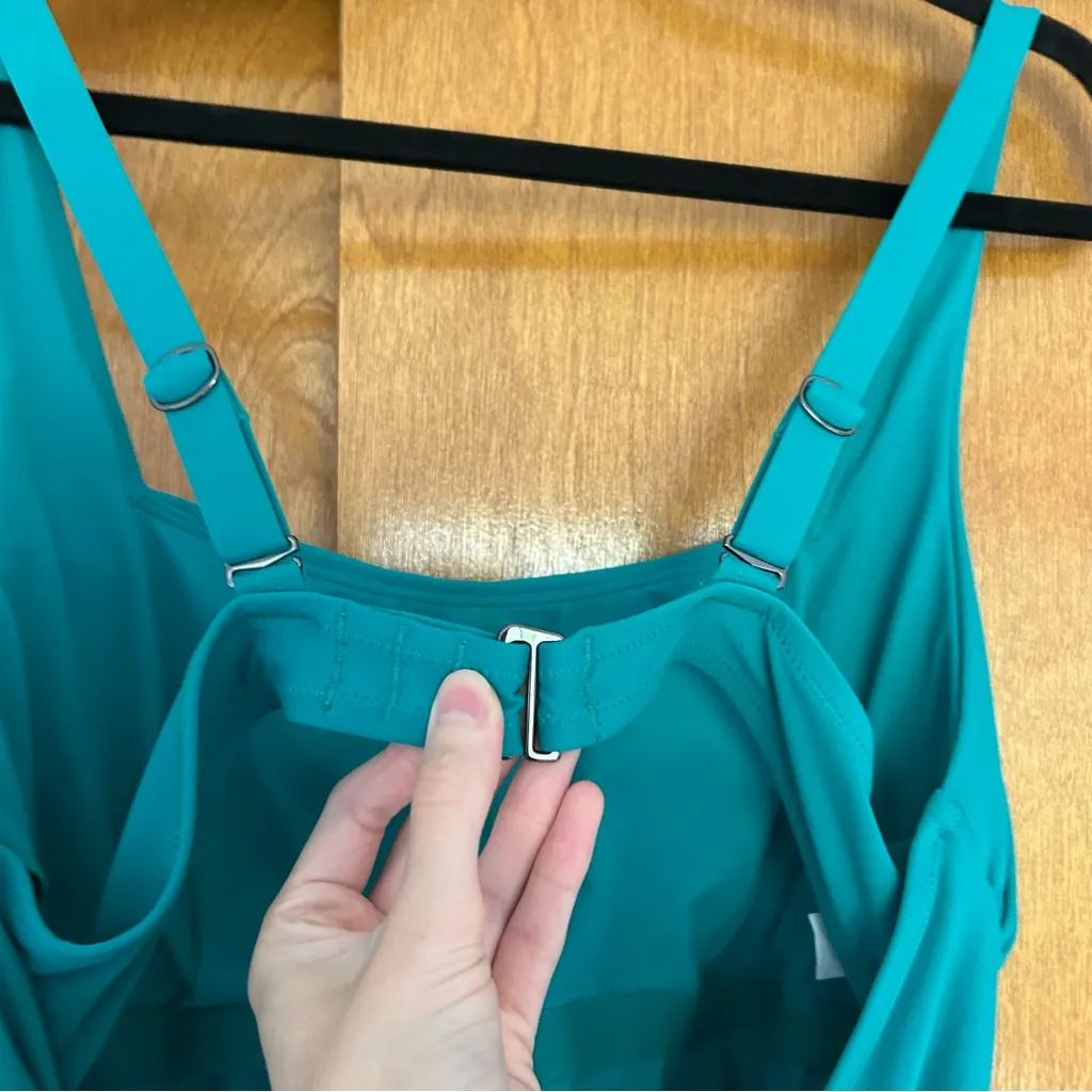 Athleta Square Neck Ruched One Piece Swimsuit Aruba Teal Size Large Petite - Image 8