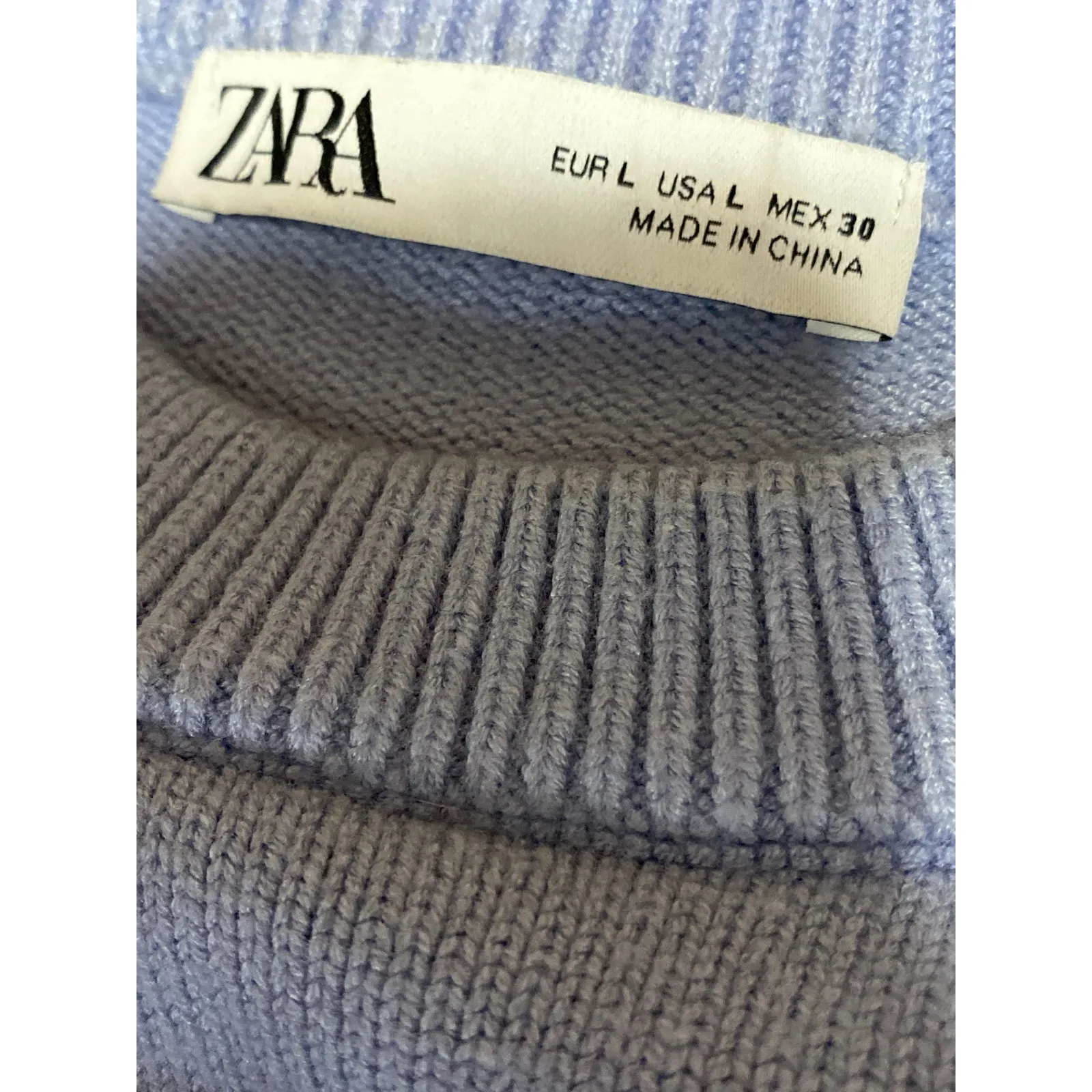 Zara Women's Blue Long Sleeve Crew Neck Crop Sweatshirt Sweater Top Size L - Image 5