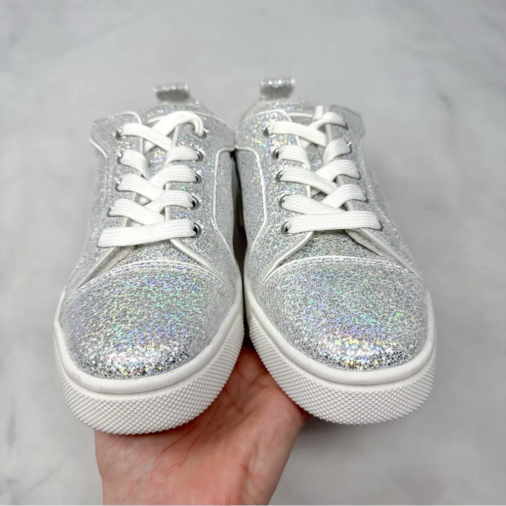 Christian Louboutin Funnyto Iridescent Glitter Leather Platform Sneaker Shoes 35 - Image 4