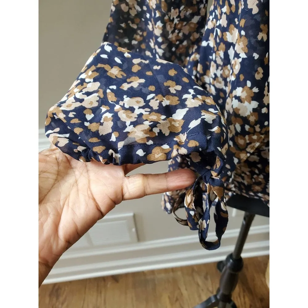 Promesa Women Blue Floral Polyester Henley Neck Long Sleeve Button Down Shirt S - Image 7