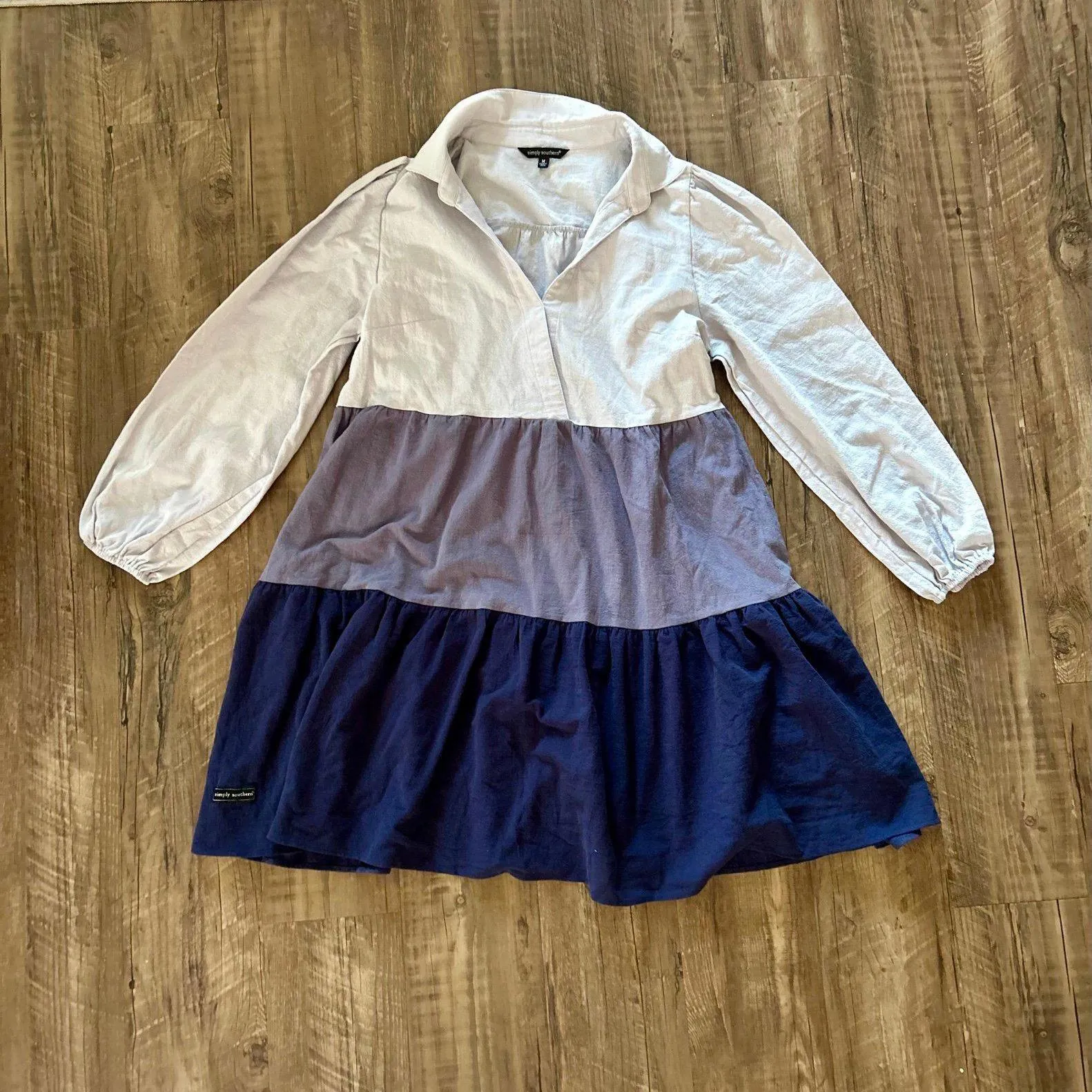 Simply Southern Women’s Blue Colorblock Long Sleeve Collar Dress, Medium - Image 2