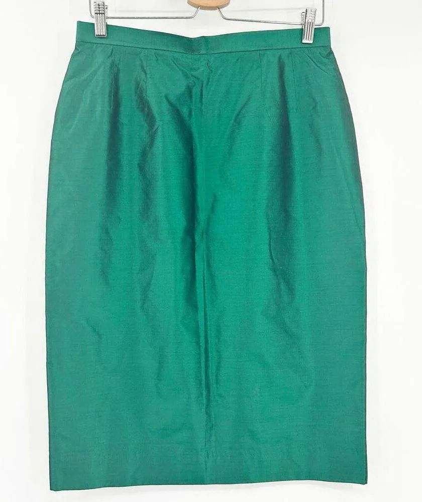Carlisle Womens Vintage 100% Silk Crop Tank Top & Pencil Skirt Set Size 12 Green - Image 6