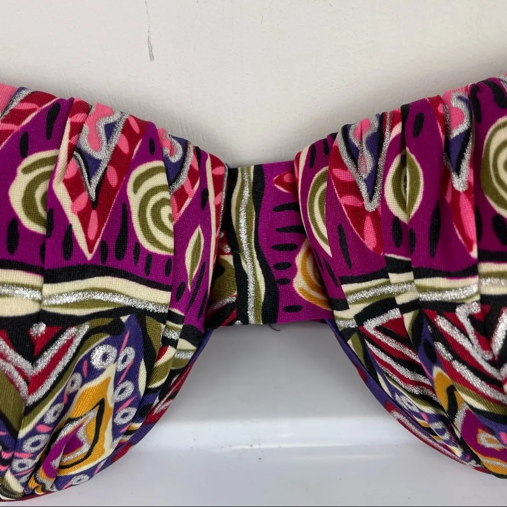 Vintage Y2K Gypsy Boho Demi Bikini Top Sz 10 Made in USA Silver - Image 4