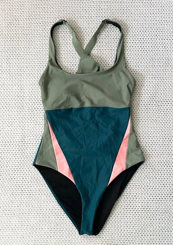 Title Nine Tideturn Green Pink Colorblock Adjustable Strap One Piece Swimsuit S - Image 2