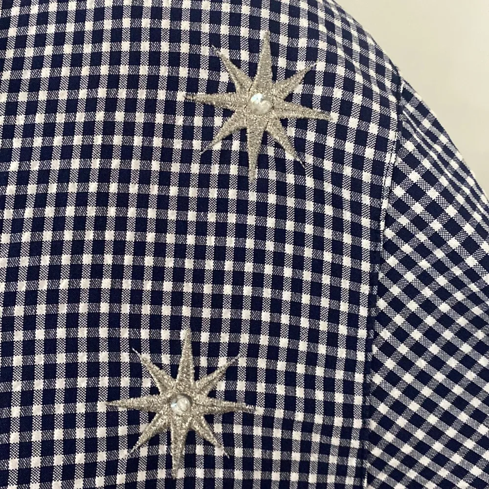 Vintage seersucker gingham bomber embroidered and embellished stars size 10 White - Image 8