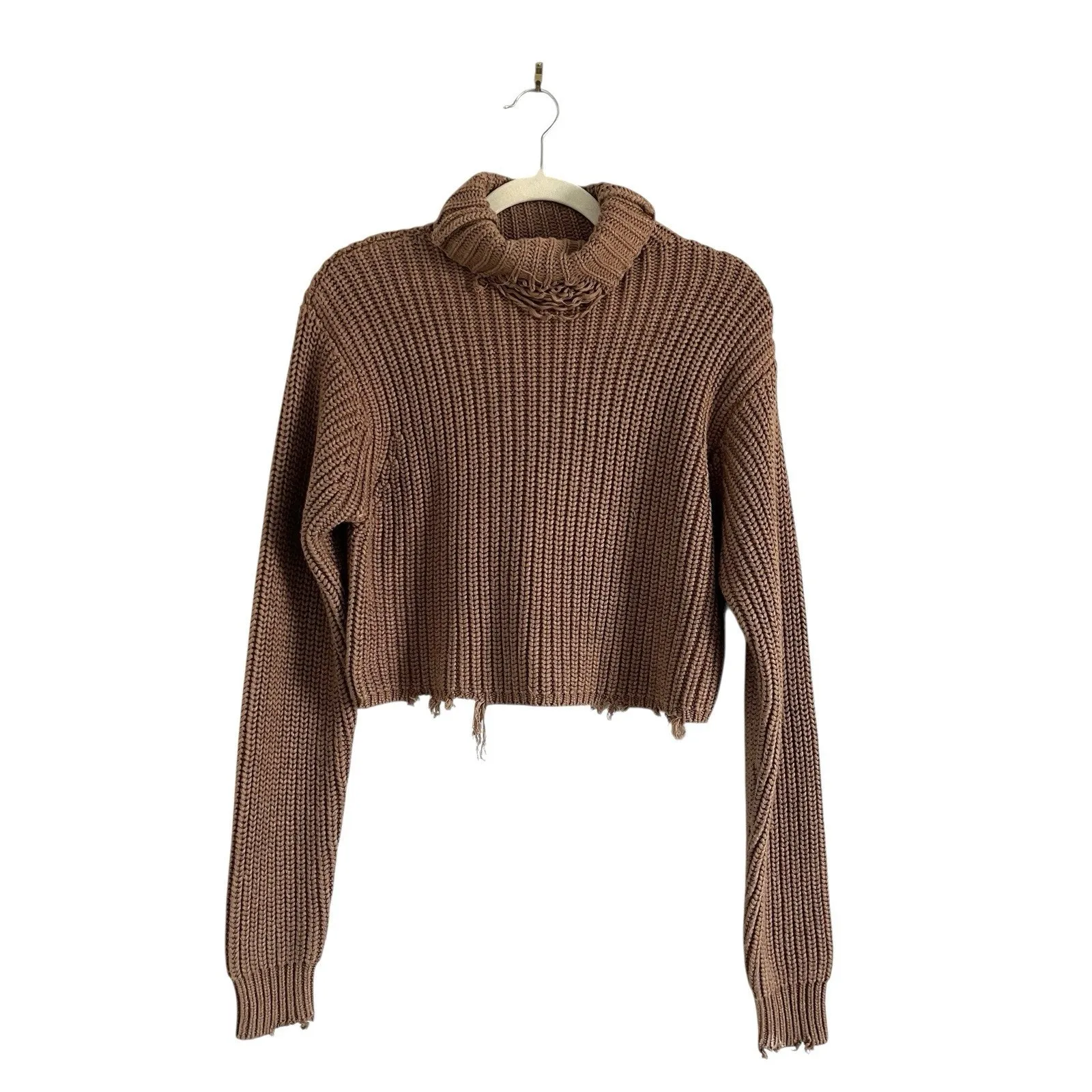 RtA Beau Turtleneck Sweater Desert Sand XS Distressed Knit Street wear pullover Tan - Image 3