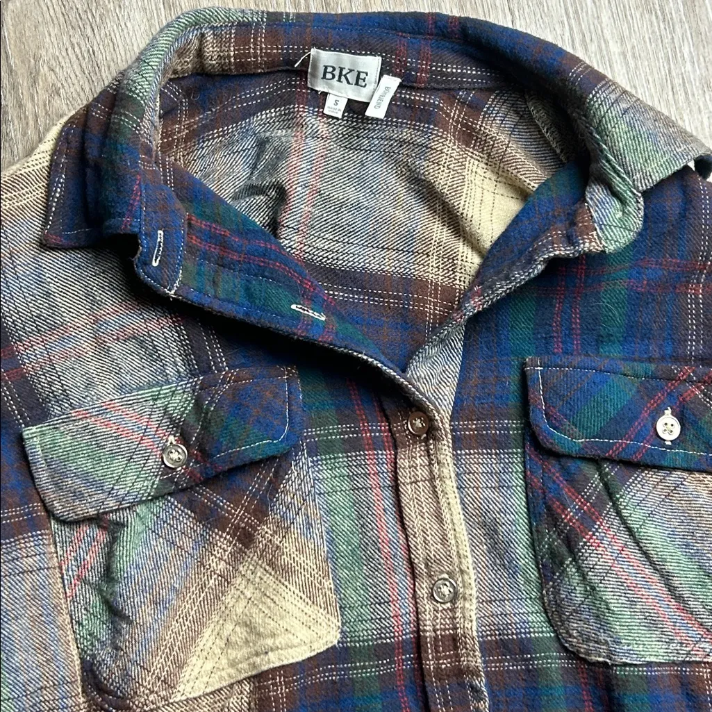 Plaid Button-Up Shirt - Blue and Brown - Image 6