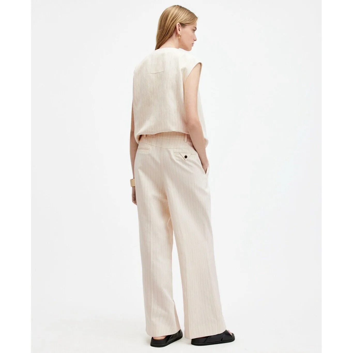 All Saints Payton Wide Leg Linen Blend Pants Metallic Stripe Size 2 - Image 2