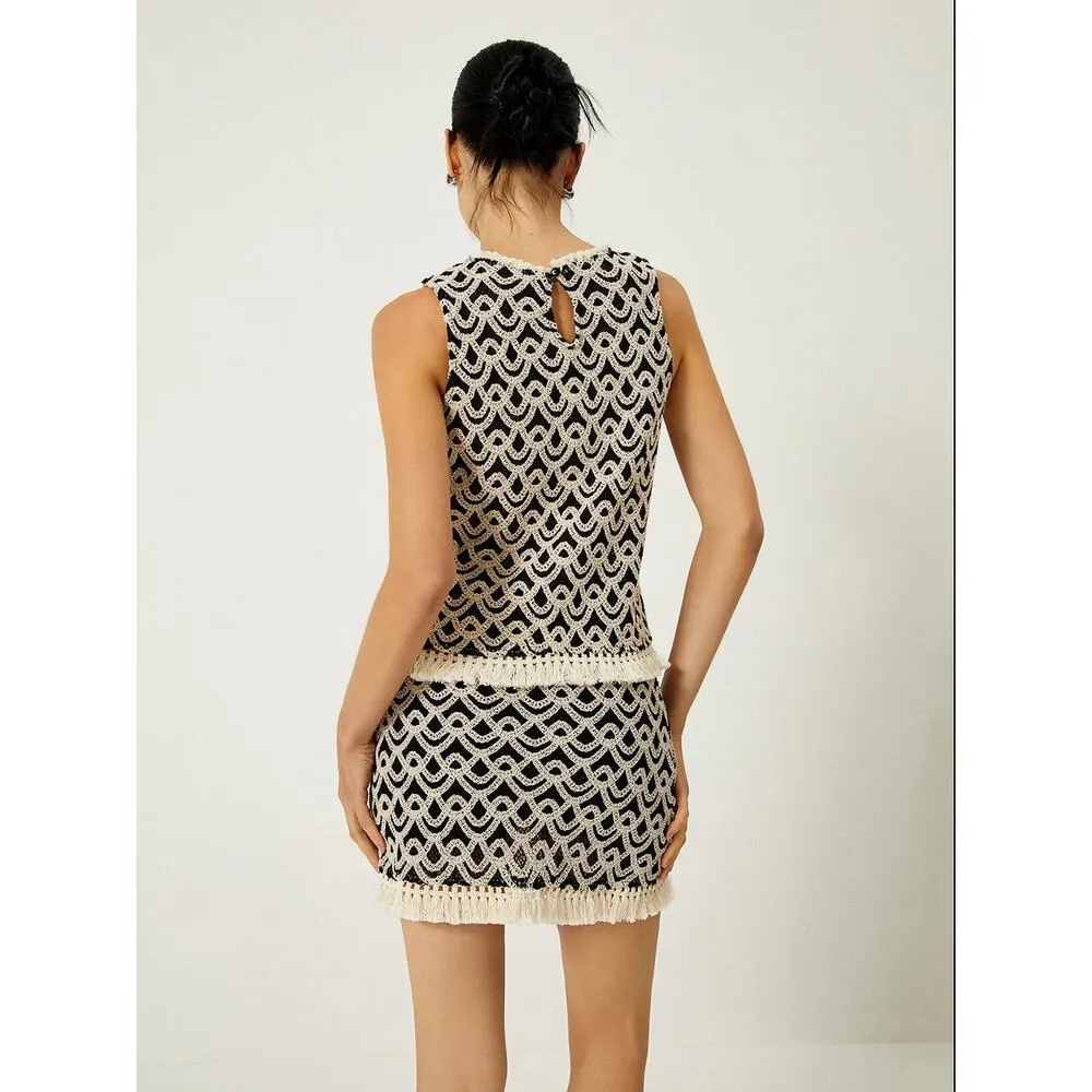 Commense Crochet Wave Boho Pattern Tassel Decor Tank Top M NWT Black Size M - Image 3