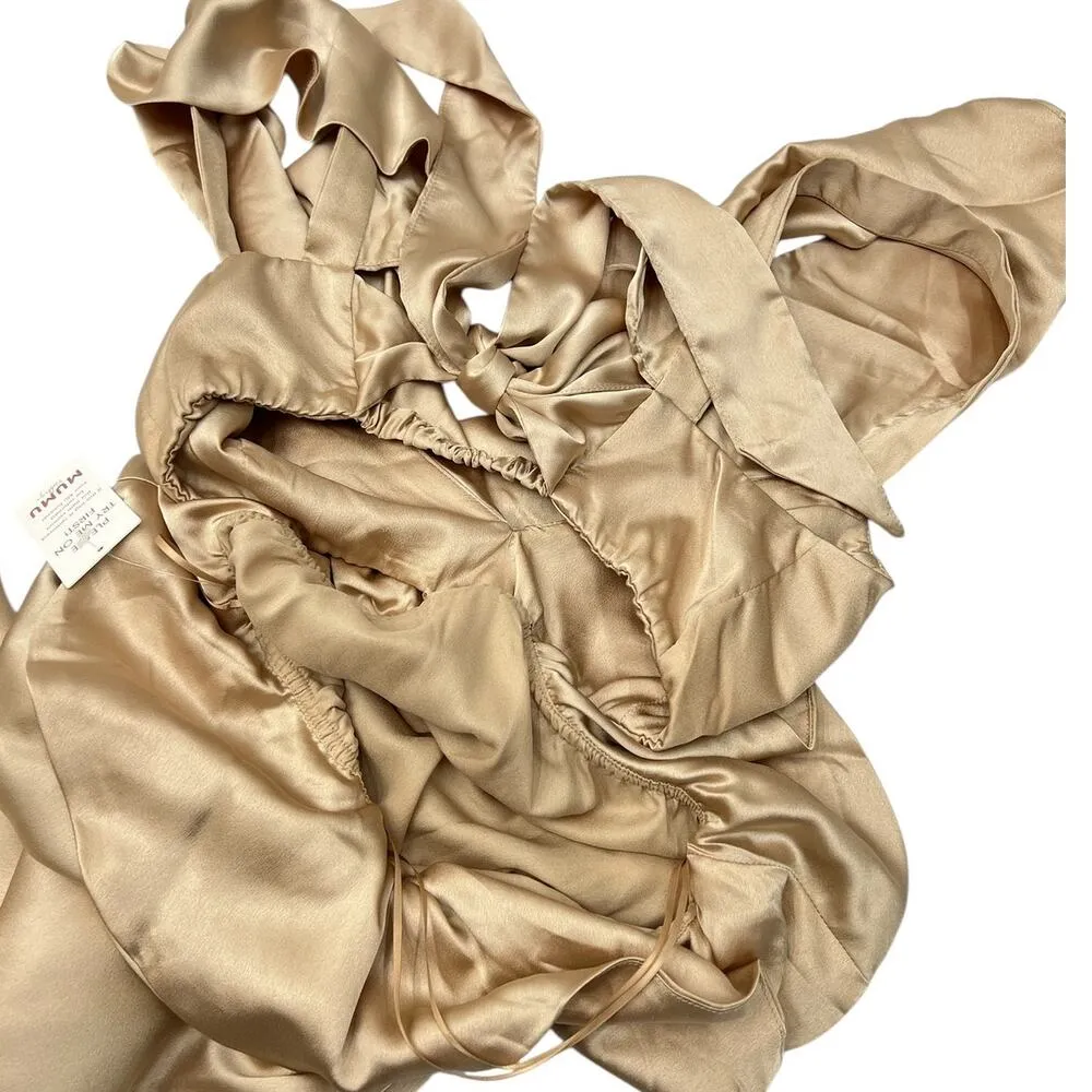 Show Me Your Mumu Cut-out Ruffled Zoey Midi Dress in Champagne Luxe Satin XS - Image 6