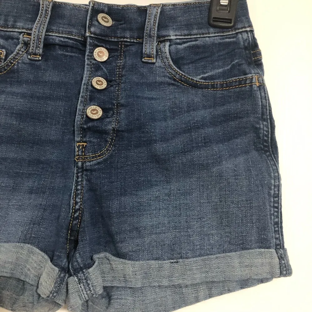 Hollister buttonfly high Rise shortie stretch women size 1/25 cuffed jean shorts - Image 2