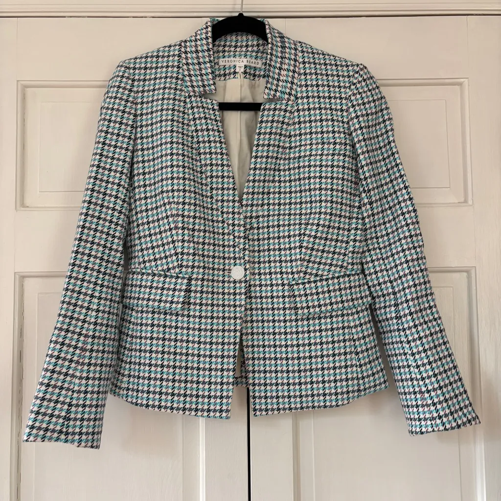 Veronica Beard Turquoise Mauve Farley Dickey Jacket Houndstooth Blazer Size 0 XS - Image 4