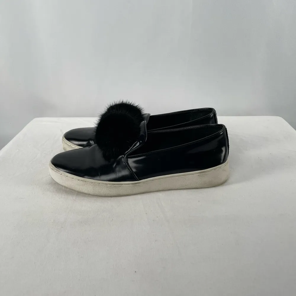 Michael Kors Collection Eddy Patent Leather Pom Pom‎ Sneaker in Black Size 5.5 - Image 2