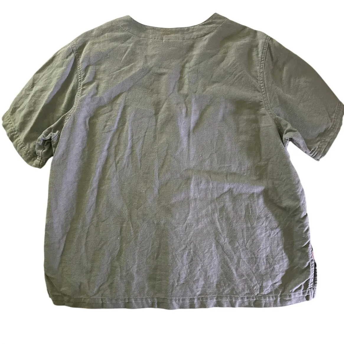 Erika Collection 90s Grey Linen Cotton Floral Hem Button Front Top XL Gray - Image 5