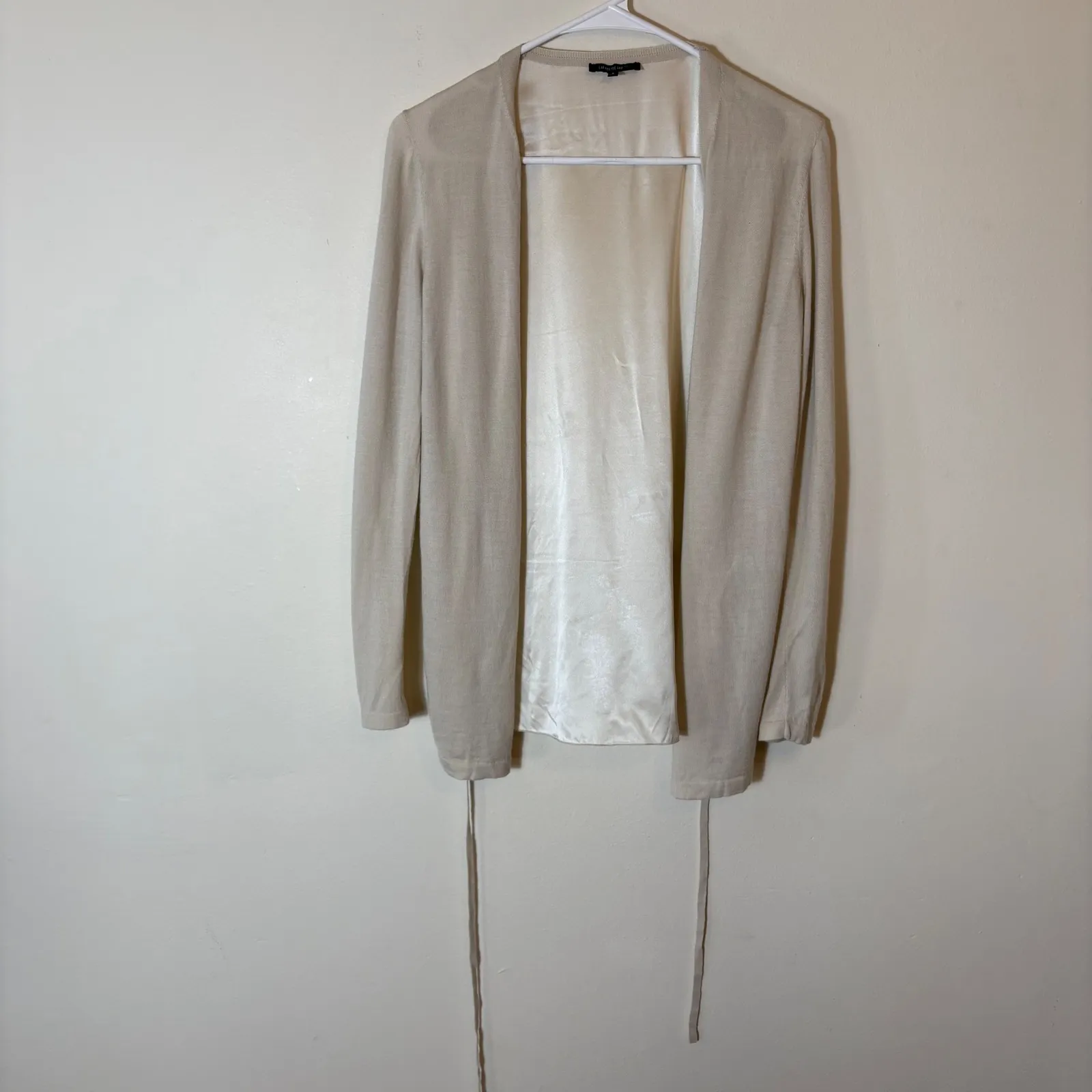 Lafayette 148 Silk Cashmere Open Front Belted Cardigan Sweater Beige Small Tan - Image 2