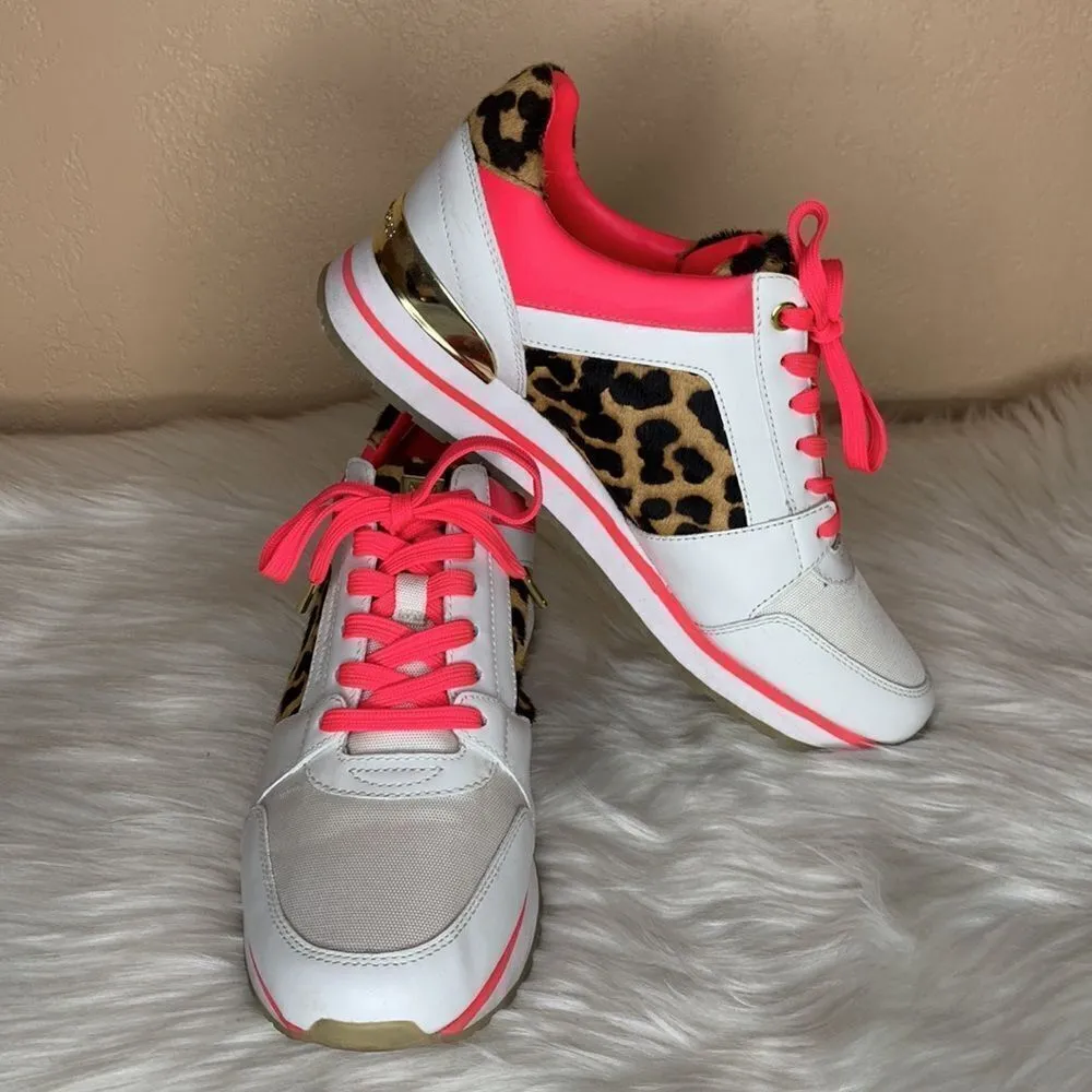 Michael Kors Billie Trainer Leather Leopard Print Sneakers Size 9 - Image 3