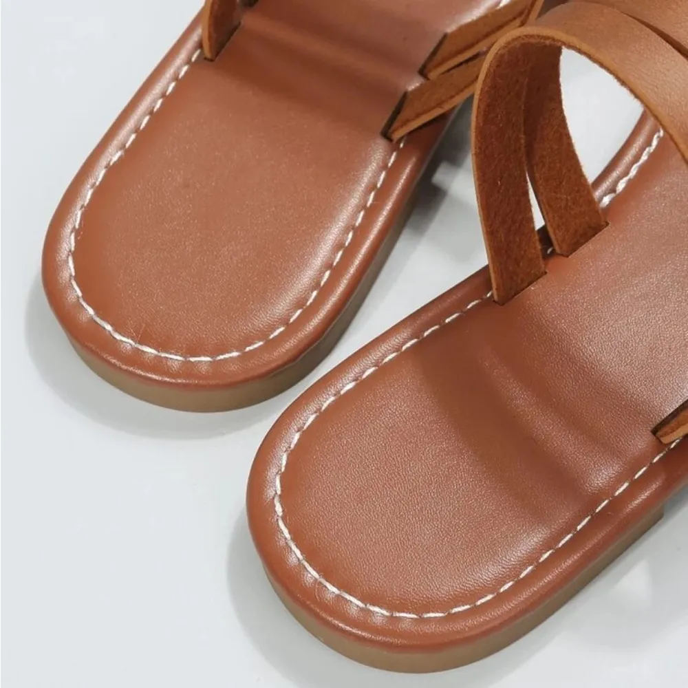 Fashion Brown Thong Sandals For Women, Toe Ring Design Thin Strap Sandals - Image 5