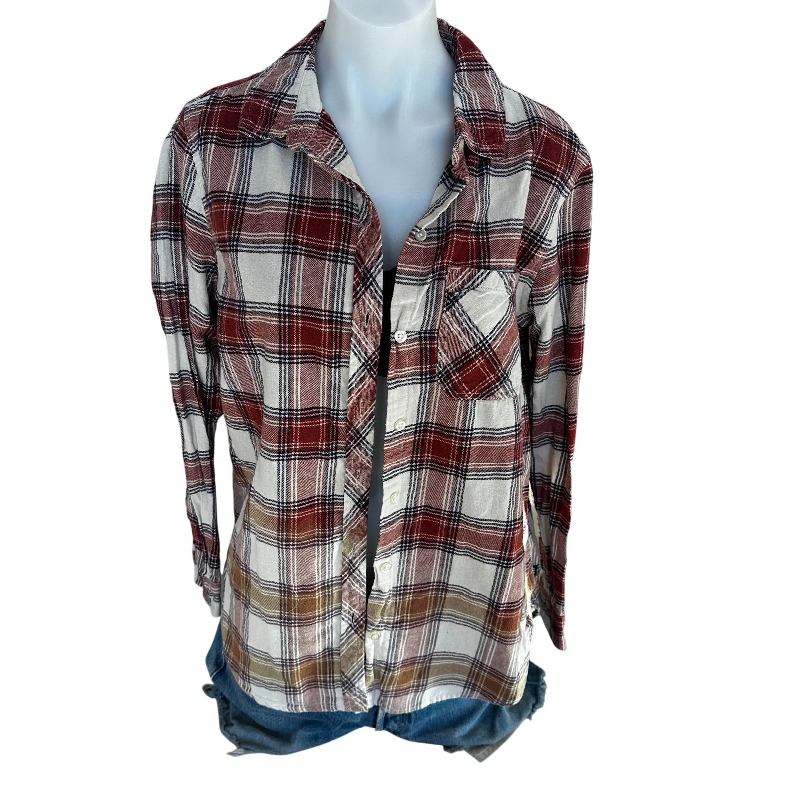 University Montana Grizzly Plaid Flannel Shirt MEDIUM Oversize Unique Football Red - Image 4