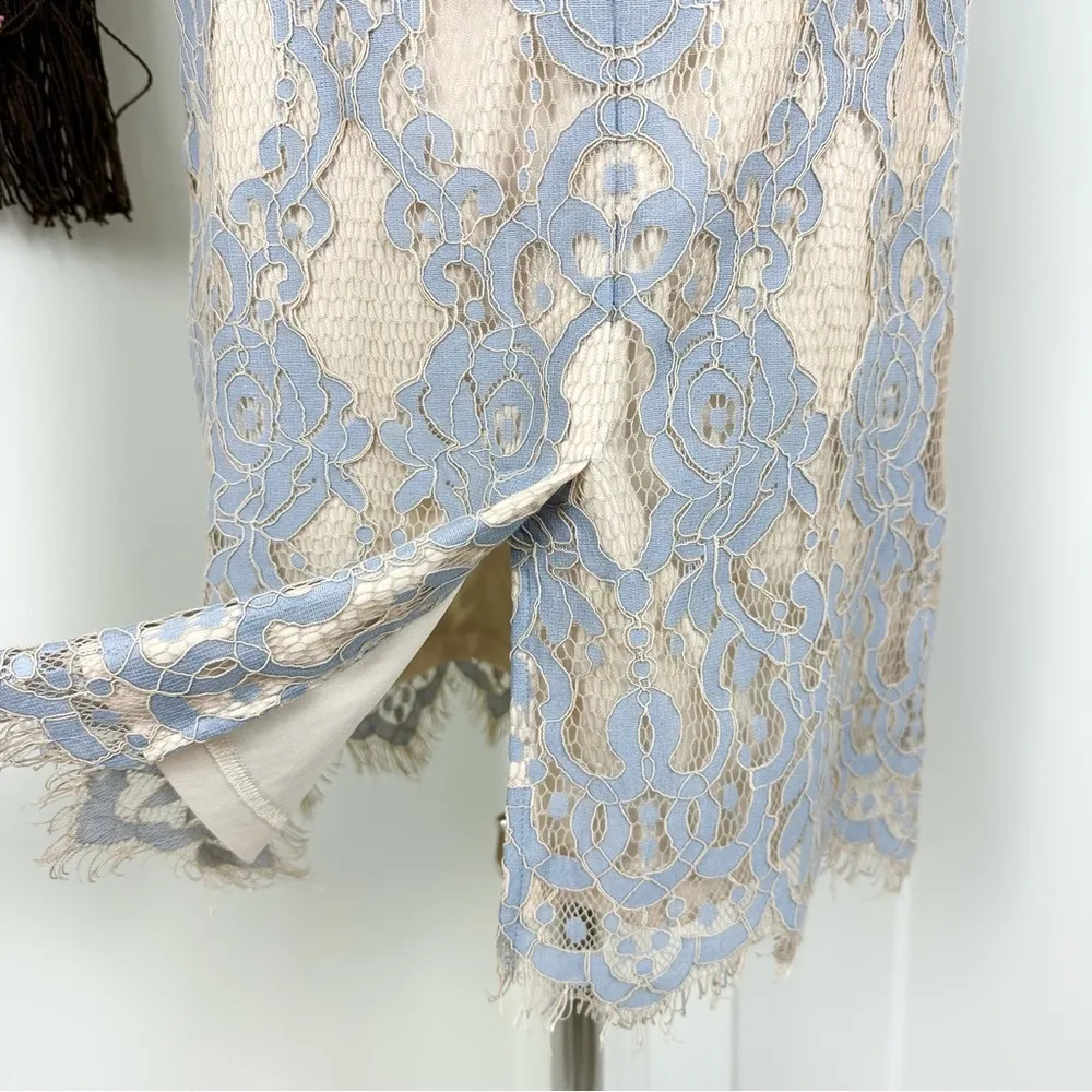 Bell Sleeve Georgia Lace Sheath Cocktail Dress Blue Size 6 - Image 10