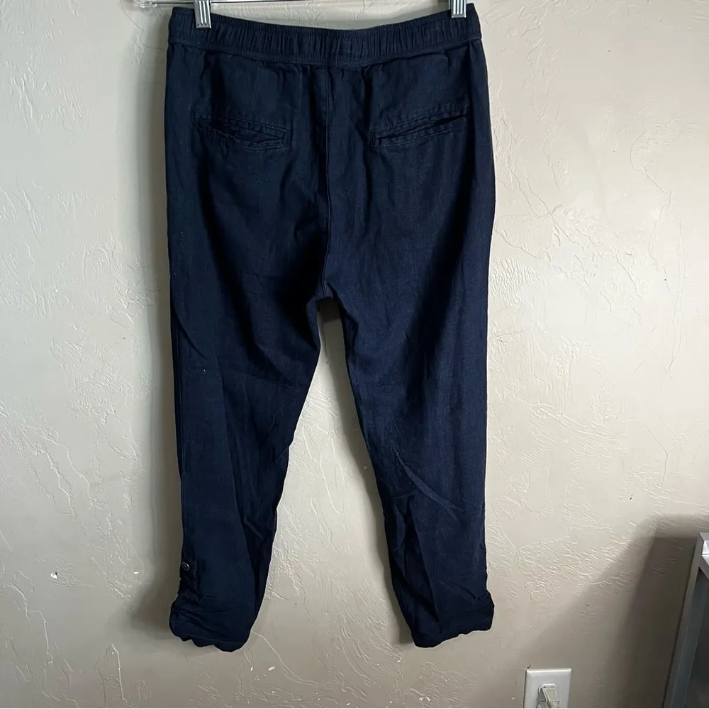 Roxy Blue Flax Linen Viscose Roll Tab Convertible Drawstring Pants - Image 10